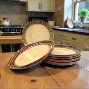 Sango Flair Brown 4836 12” Chop / Dinner Plates Set of 6 Stoneware -Discontinued